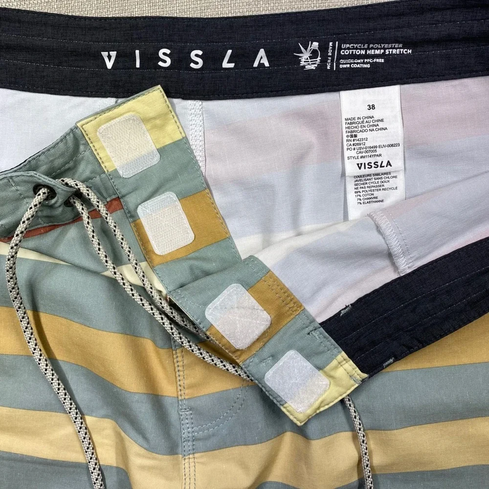Vissla Mens Striped Board Shorts Size 38 Surf Trunks Multi w/ Pocket